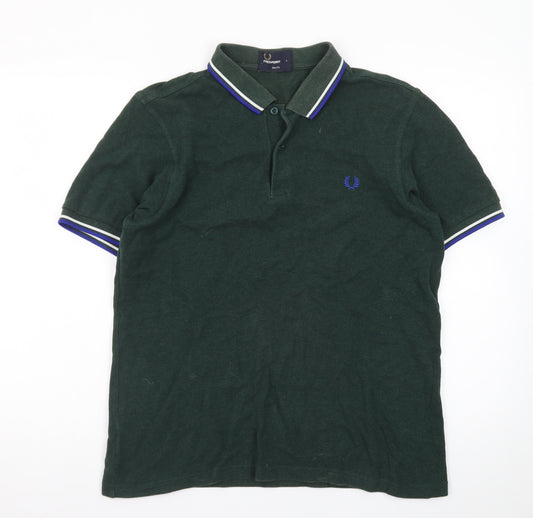 Fred Perry Men's Green Cotton Slim Fit Polo Shirt Size L