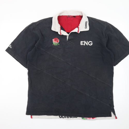 Guinness England Rugby Polo Shirt Men Black L Embroidered Rose Classic Fit