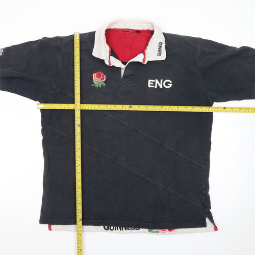 Guinness England Rugby Polo Shirt Men Black L Embroidered Rose Classic Fit
