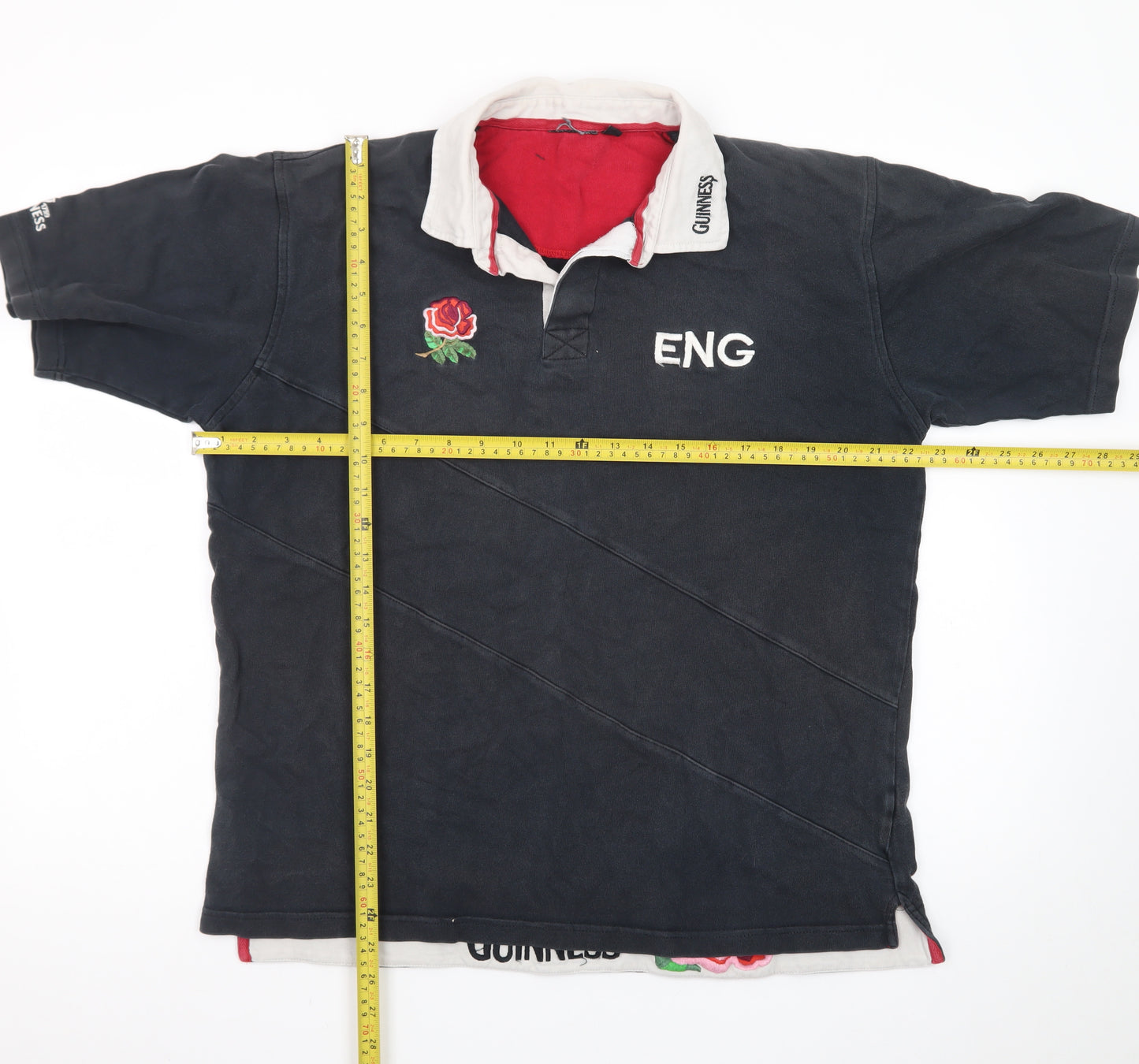 Guinness England Rugby Polo Shirt Men Black L Embroidered Rose Classic Fit