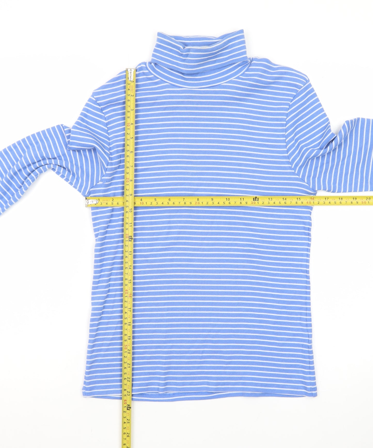 Marks and Spencer Women’s Blue Striped Roll Neck Long Sleeve Top Size 12