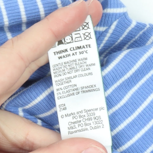 Marks and Spencer Women’s Blue Striped Roll Neck Long Sleeve Top Size 12