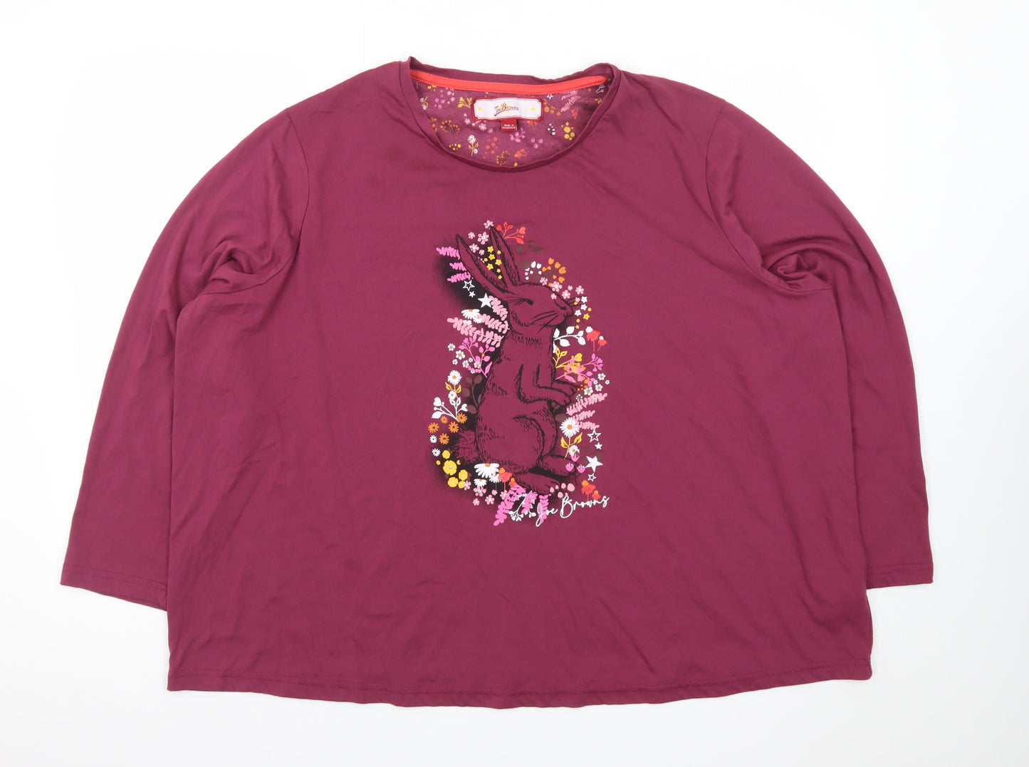 Joe Browns Women’s Purple Floral Rabbit Print Long Sleeve T-Shirt Size 24