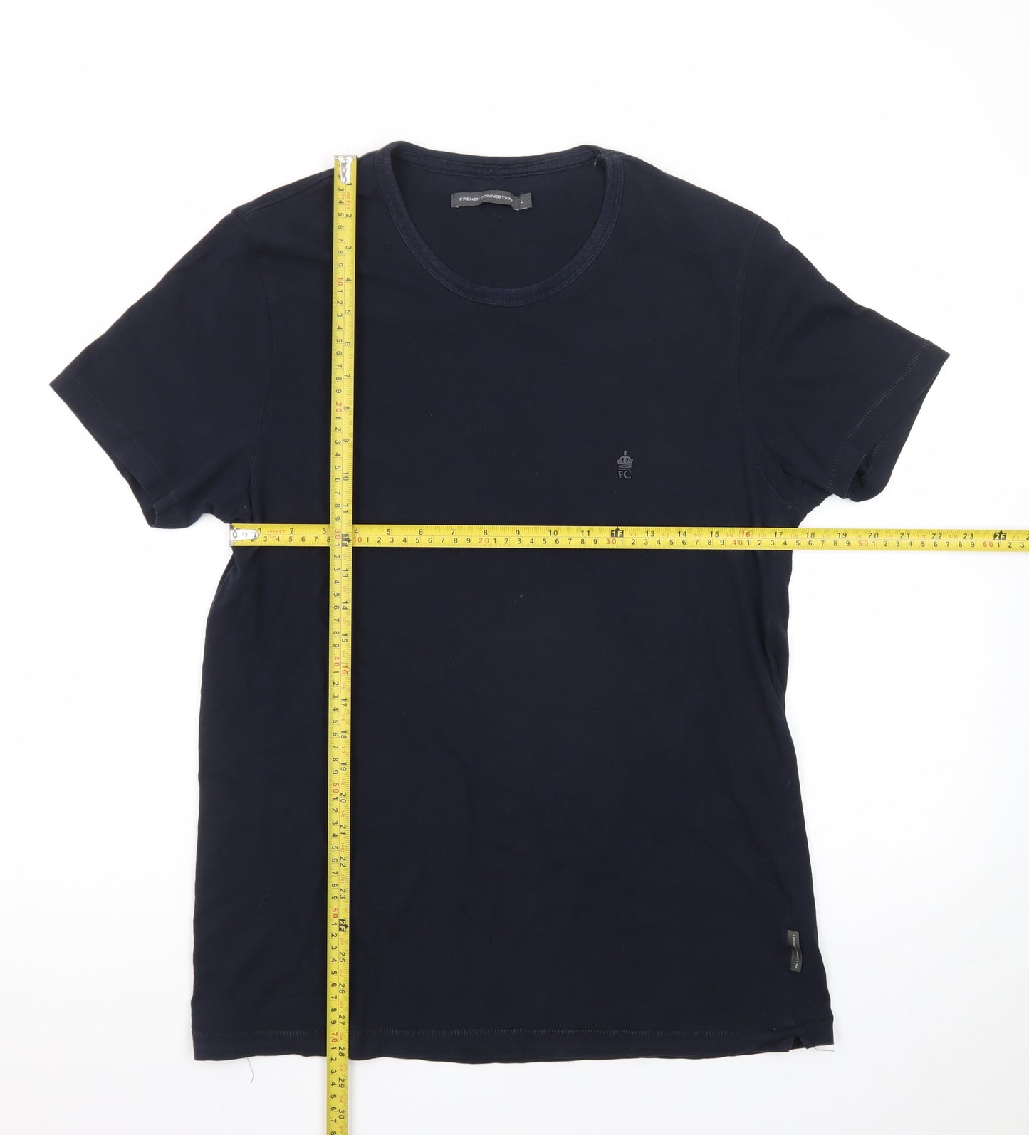 French Connection Men's Navy Blue Crew Neck Cotton T-Shirt Size L