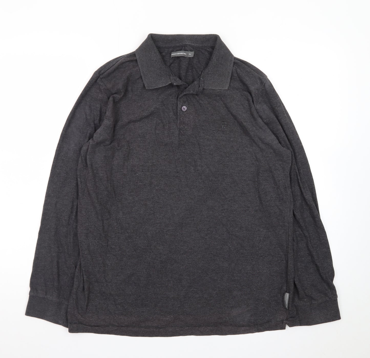 French Connection Women's Grey XL Long Sleeve Cotton Polo Shirt