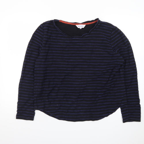 Brora Women's Blue Striped Long Sleeve Cotton Jersey Top Size 16