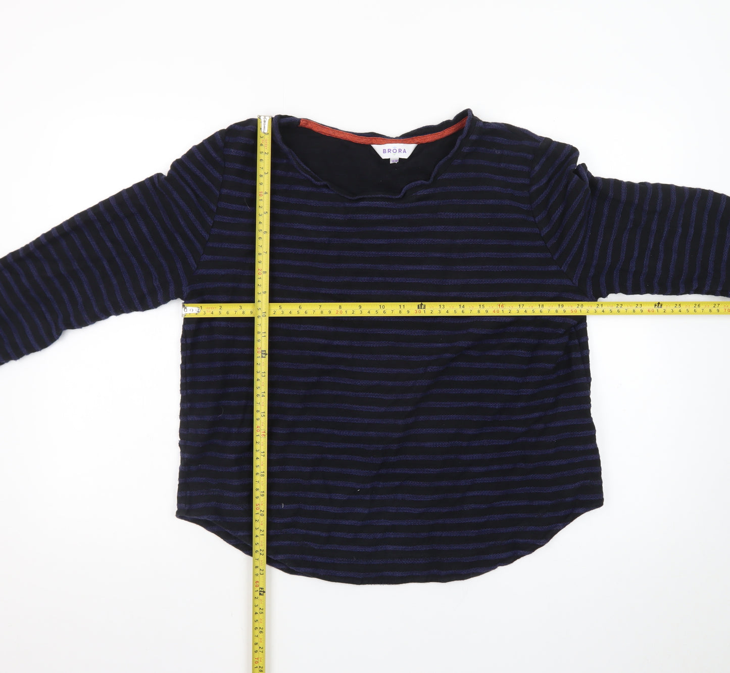 Brora Women's Blue Striped Long Sleeve Cotton Jersey Top Size 16
