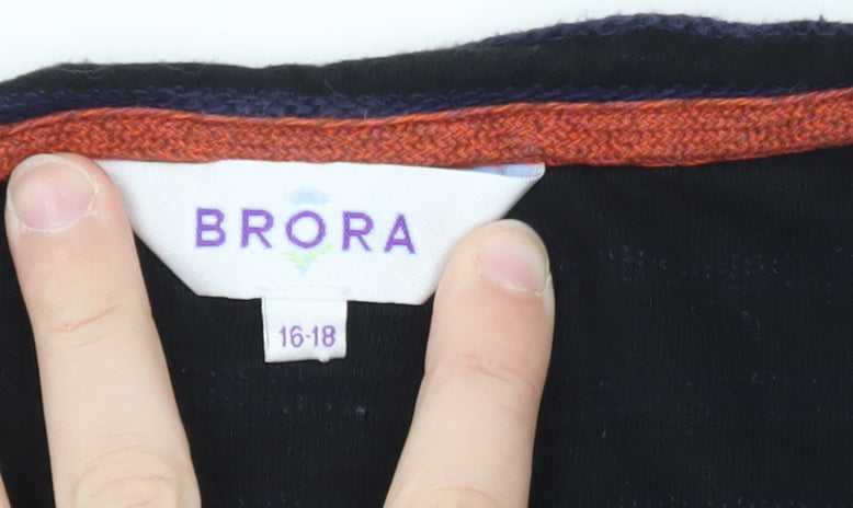 Brora Women's Blue Striped Long Sleeve Cotton Jersey Top Size 16