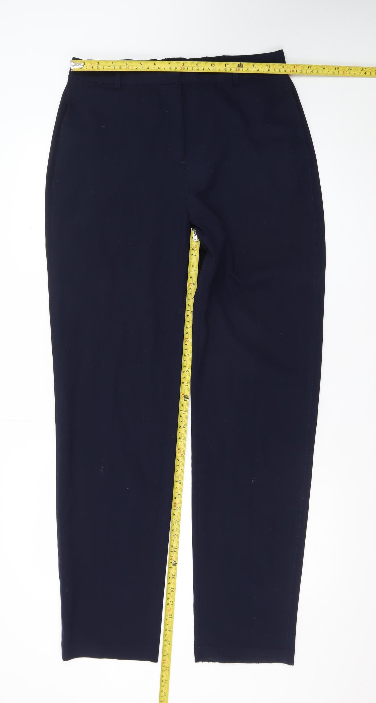 Marks and Spencer Women Dark Navy Trousers Size 12 Long Polyester Viscose Blend