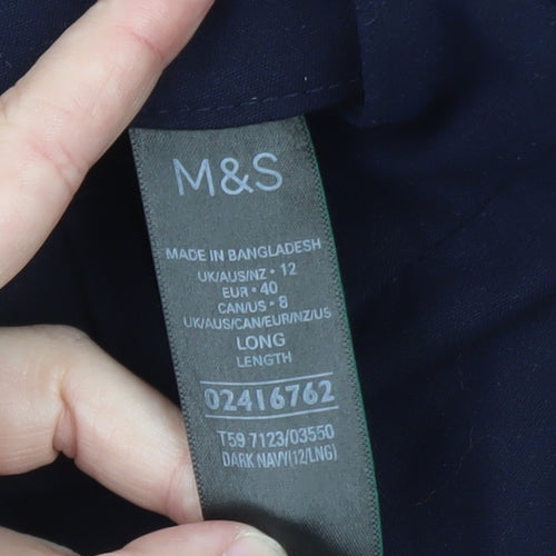 Marks and Spencer Women Dark Navy Trousers Size 12 Long Polyester Viscose Blend