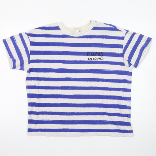 H&M Men's Blue Striped Cotton Crew Neck T-Shirt Size S