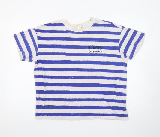 H&M Men's Blue Striped Cotton Crew Neck T-Shirt Size S