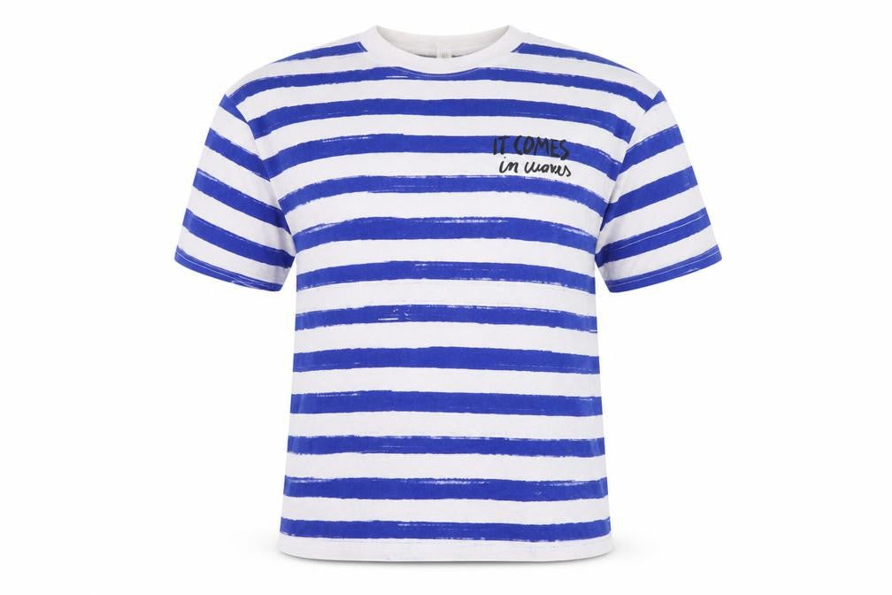 H&M Men's Blue Striped Cotton Crew Neck T-Shirt Size S