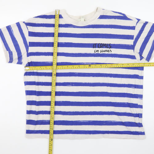 H&M Men's Blue Striped Cotton Crew Neck T-Shirt Size S