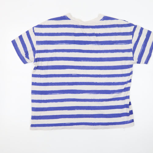 H&M Men's Blue Striped Cotton Crew Neck T-Shirt Size S