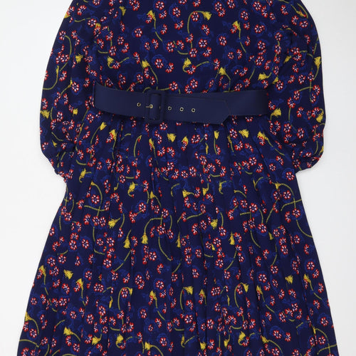 Savida Women's Blue Floral Fit & Flare Belted Dress Size 18