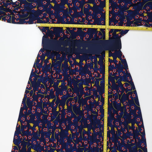 Savida Women's Blue Floral Fit & Flare Belted Dress Size 18