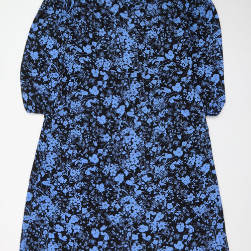 New Look Women’s Blue Floral Shift Dress Size 18 Long Sleeve