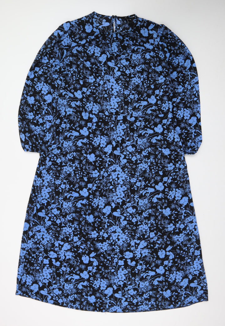 New Look Women’s Blue Floral Shift Dress Size 18 Long Sleeve
