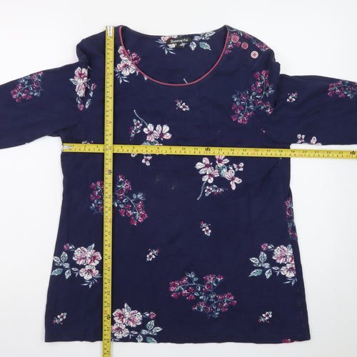 Bonmarché Women's Blue Floral Cotton 3/4 Sleeve T-Shirt Size 16