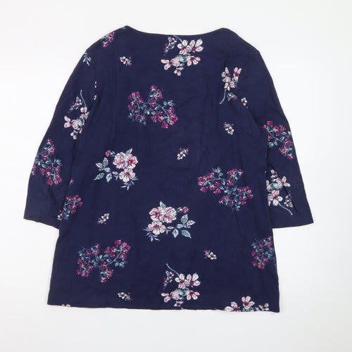 Bonmarché Women's Blue Floral Cotton 3/4 Sleeve T-Shirt Size 16
