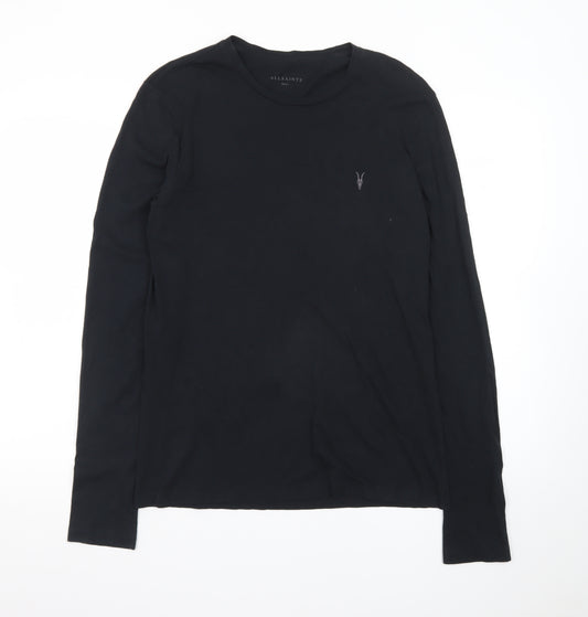 AllSaints Men's Black Long Sleeve Crew Neck Cotton T-Shirt Size S