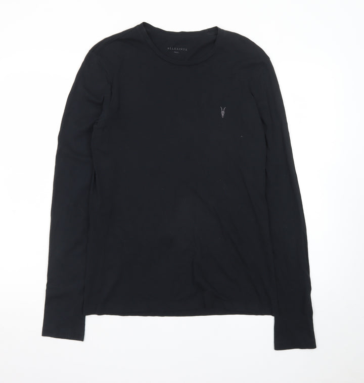 AllSaints Men's Black Long Sleeve Crew Neck Cotton T-Shirt Size S