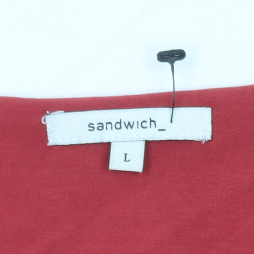 Sandwich Women Red Long Sleeve Scoop Neck Cotton T-Shirt L