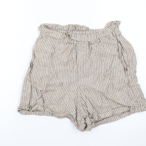 Thought Womens Beige Striped Linen Paperbag Shorts Size 6