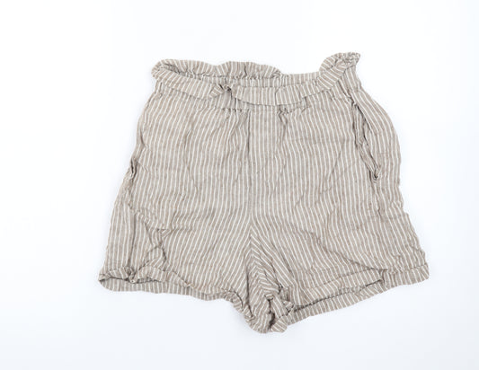 Thought Womens Beige Striped Linen Paperbag Shorts Size 6