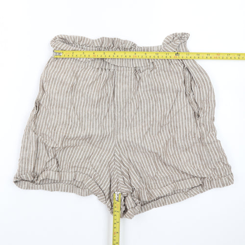 Thought Womens Beige Striped Linen Paperbag Shorts Size 6