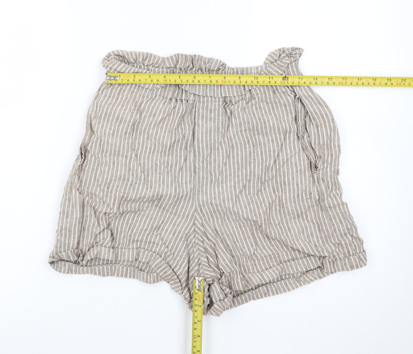 Thought Womens Beige Striped Linen Paperbag Shorts Size 6