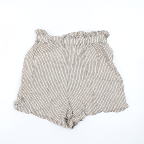 Thought Womens Beige Striped Linen Paperbag Shorts Size 6