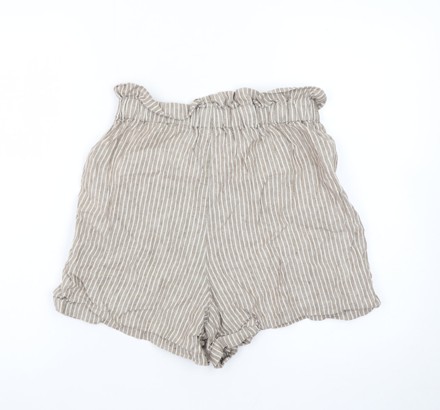 Thought Womens Beige Striped Linen Paperbag Shorts Size 6