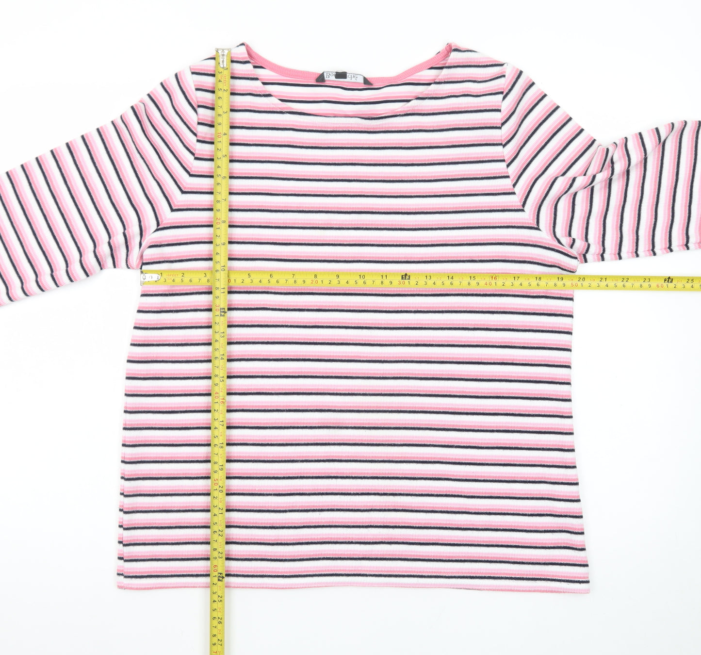 Bonmarché Women’s Pink Striped 3/4 Sleeve Jersey T-Shirt Size 16