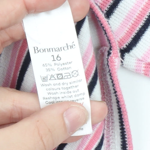 Bonmarché Women’s Pink Striped 3/4 Sleeve Jersey T-Shirt Size 16