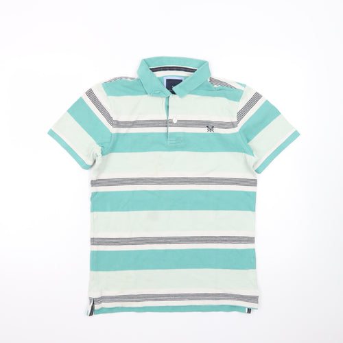 Crew Clothing Company Men's Green Striped Cotton Polo Shirt Size S