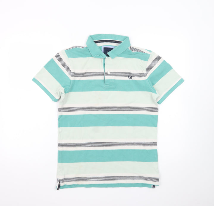 Crew Clothing Company Men's Green Striped Cotton Polo Shirt Size S