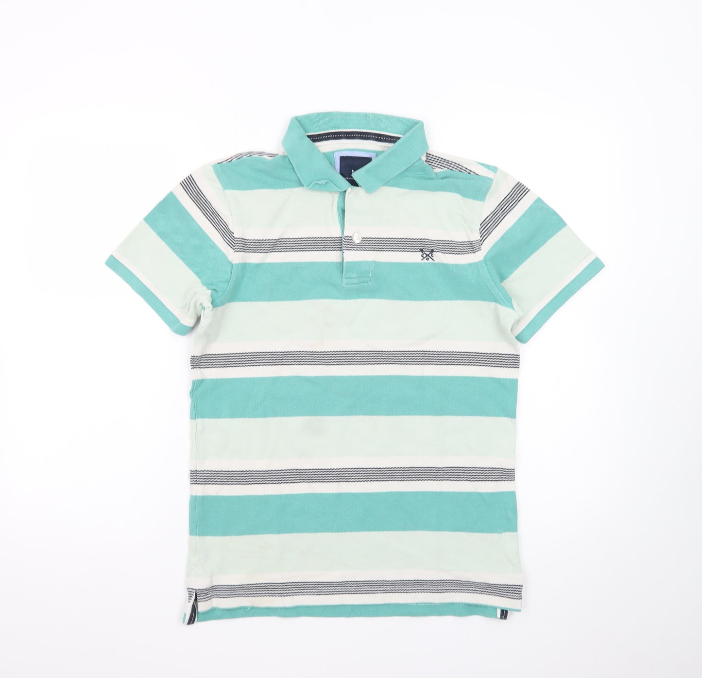 Crew Clothing Company Men's Green Striped Cotton Polo Shirt Size S