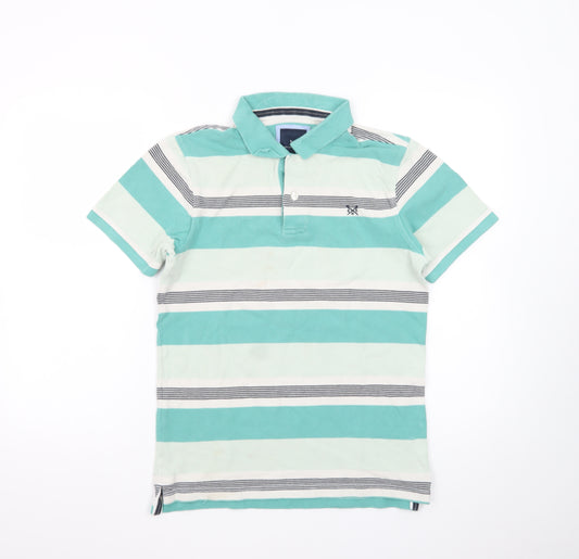 Crew Clothing Company Men's Green Striped Cotton Polo Shirt Size S