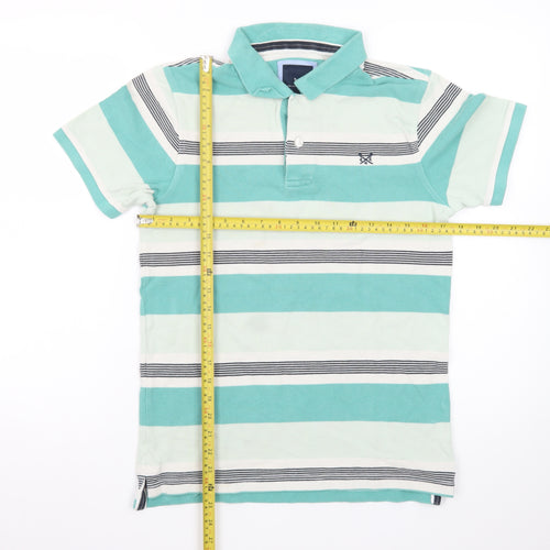 Crew Clothing Company Men's Green Striped Cotton Polo Shirt Size S