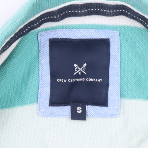 Crew Clothing Company Men's Green Striped Cotton Polo Shirt Size S