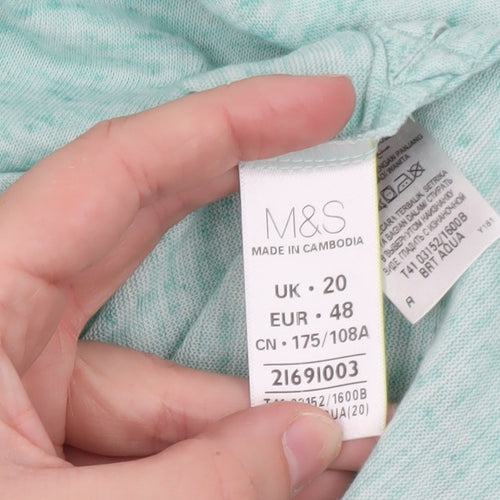 Marks and Spencer Women's Green Relaxed 3/4 Sleeve Basic T-Shirt Size 20