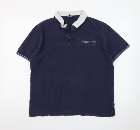 Ben Sherman Men's Blue Cotton Short Sleeve Polo Shirt L