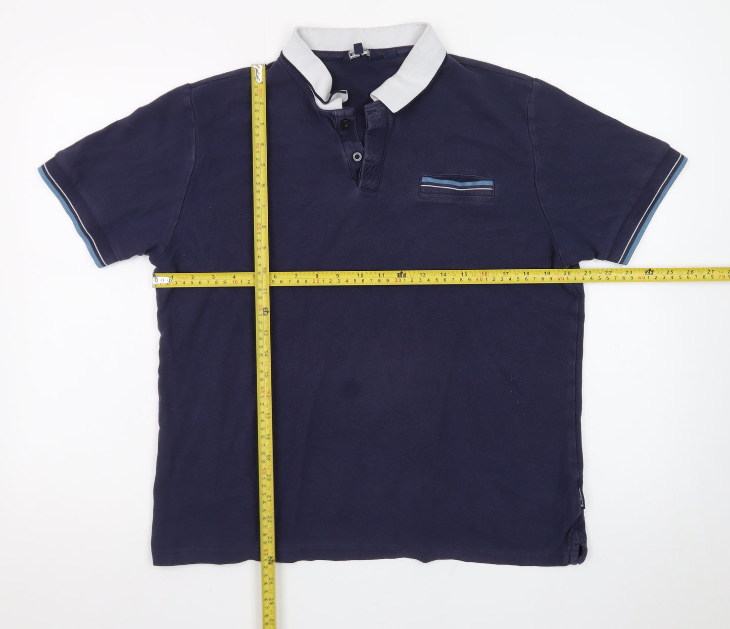 Ben Sherman Men's Blue Cotton Short Sleeve Polo Shirt L