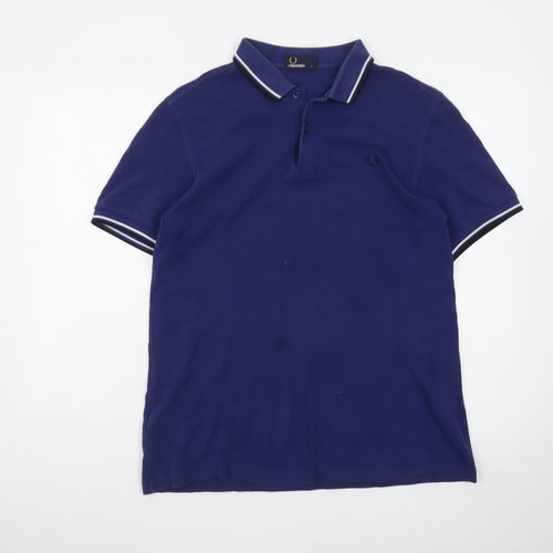 Fred Perry Men's Blue Cotton Polo Shirt L Short Sleeve Classic Fit