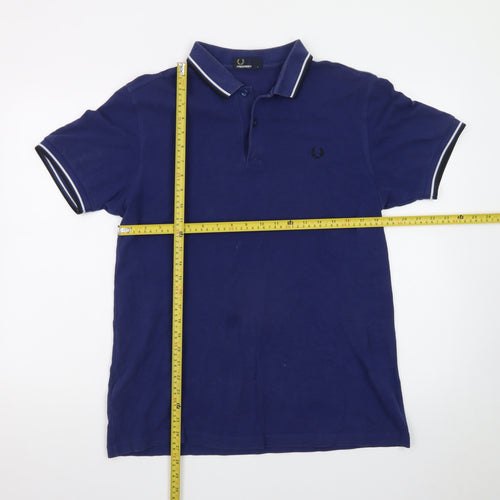 Fred Perry Men's Blue Cotton Polo Shirt L Short Sleeve Classic Fit