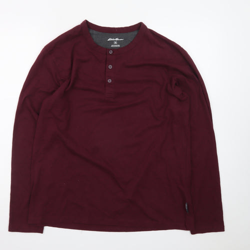 Eddie Bauer Men’s Red Long Sleeve Henley T-Shirt Size M Cotton Blend