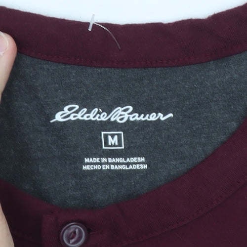Eddie Bauer Men’s Red Long Sleeve Henley T-Shirt Size M Cotton Blend