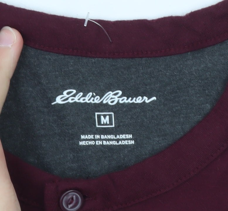 Eddie Bauer Men’s Red Long Sleeve Henley T-Shirt Size M Cotton Blend